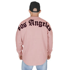Men’s Long Sleeve Letter Print T-Shirt  in Pink_Front View