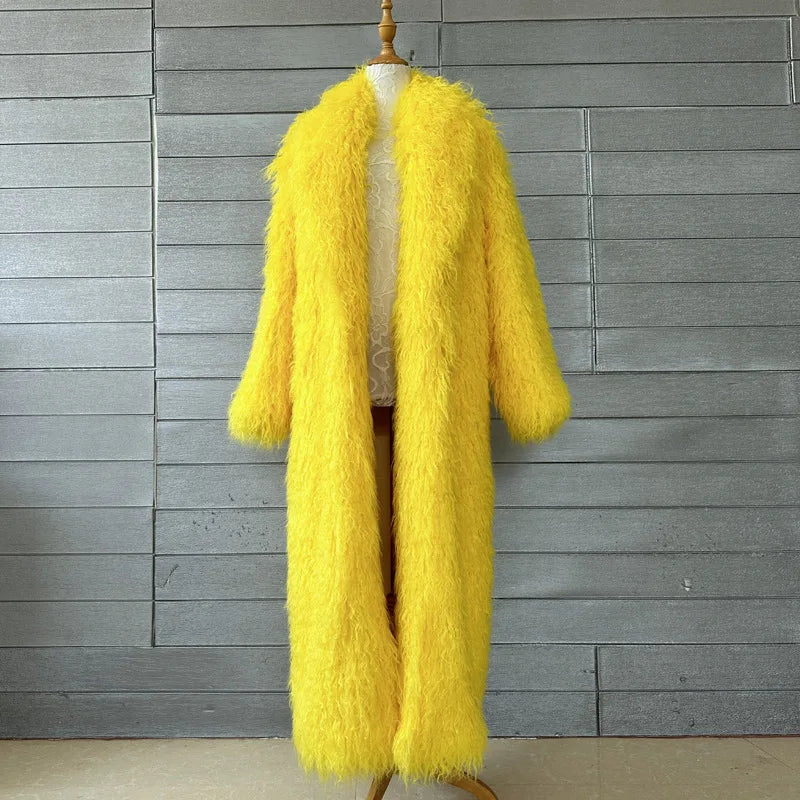 Soft Caress Women’s Yellow Faux Fur Coat | Rave Set