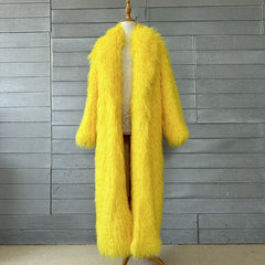 Soft Caress Women’s Yellow Faux Fur Coat | Rave Set