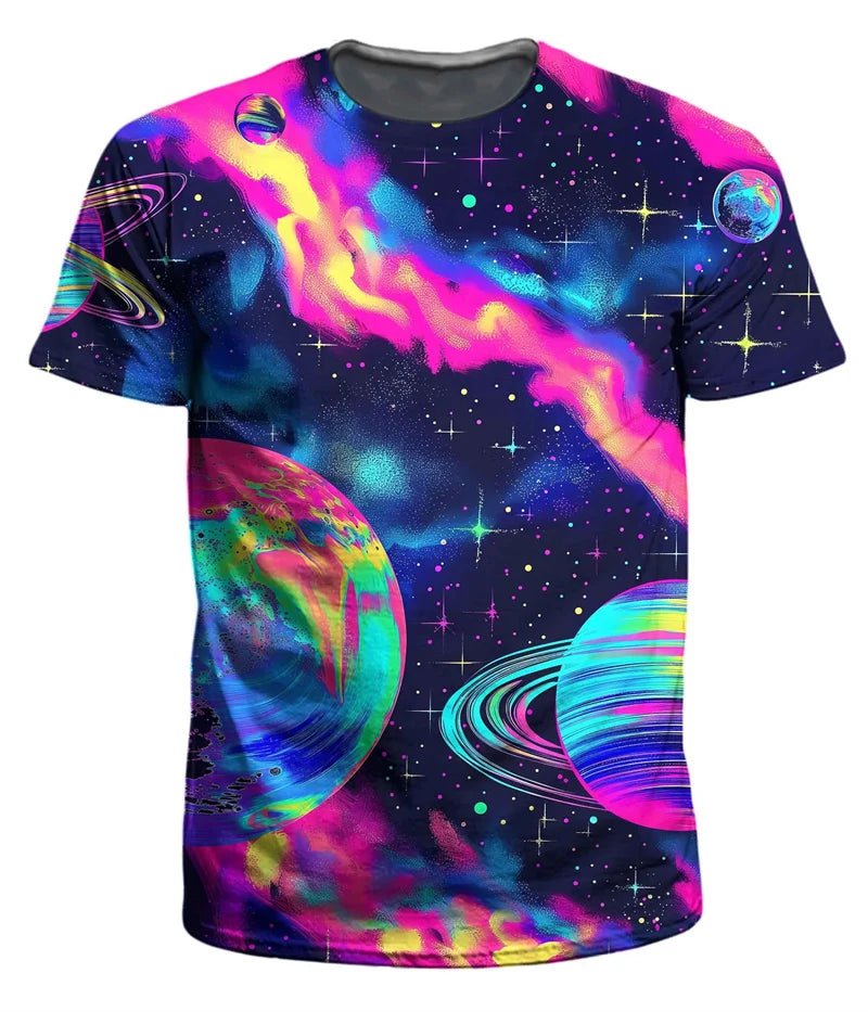 Men’s 3D Print Oversized T-Shirt Multicolor Space_Front View