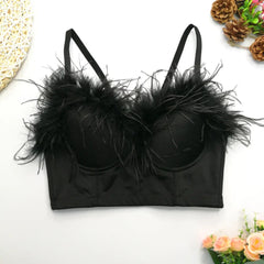 Feather Trim Crop Top for Women | Rave Set