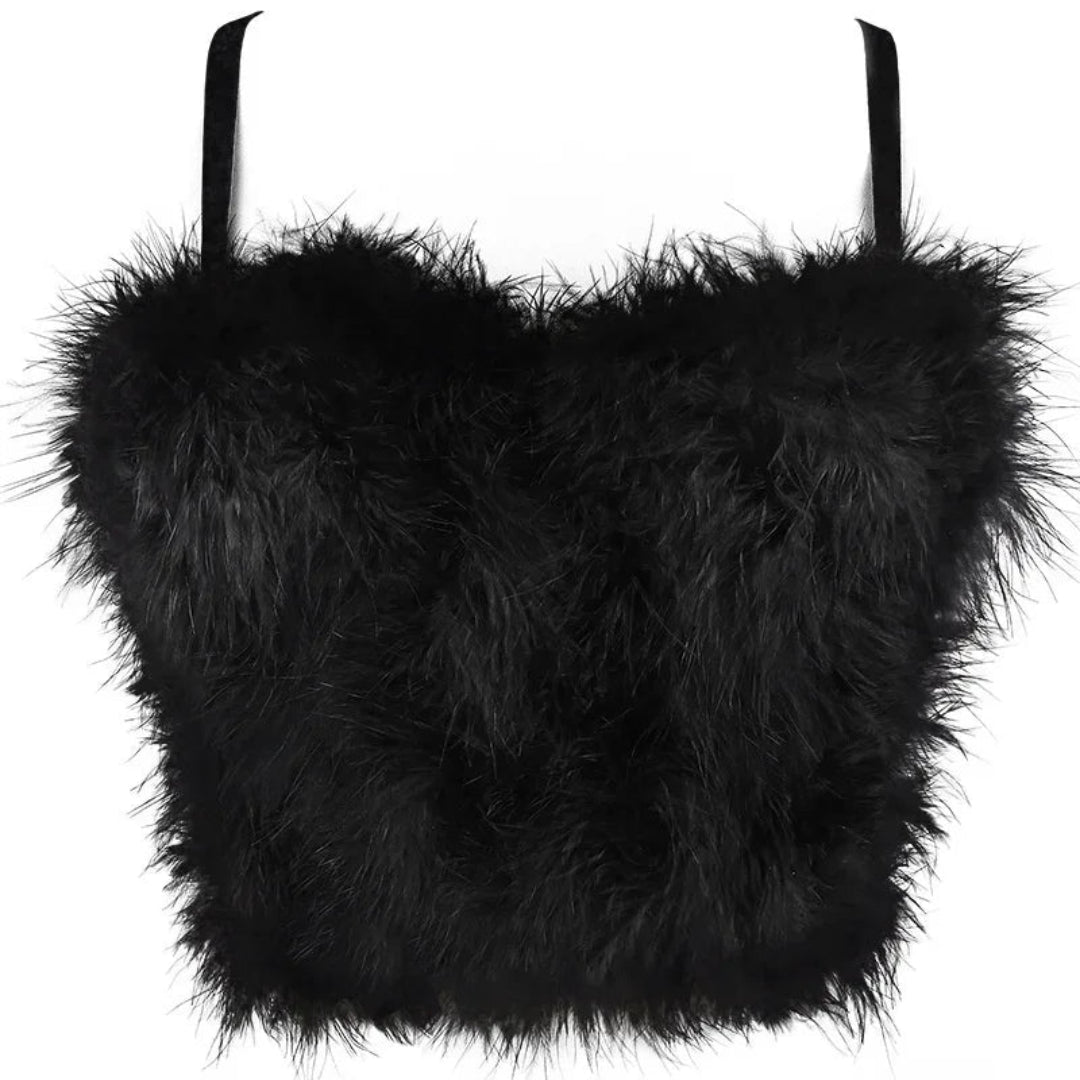 Fuzzy Feather Corset Crop Top for Women | Rave Set