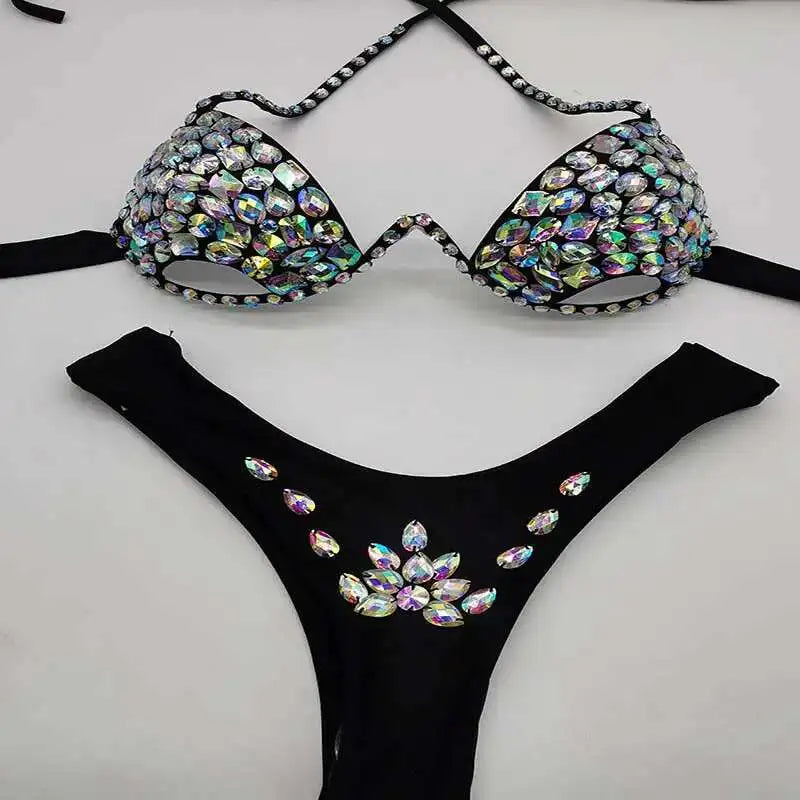 Sparkle Steel Cup Bikini set for Women Black_Front View