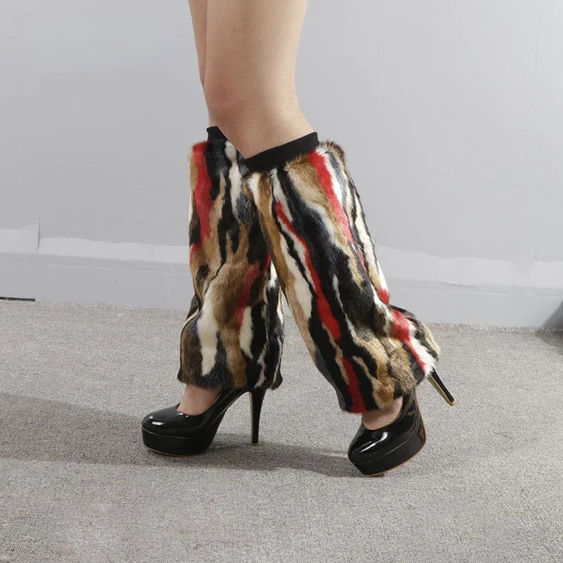 Crimson Wave Red Mix Fur Leg Warmers | Rave Set