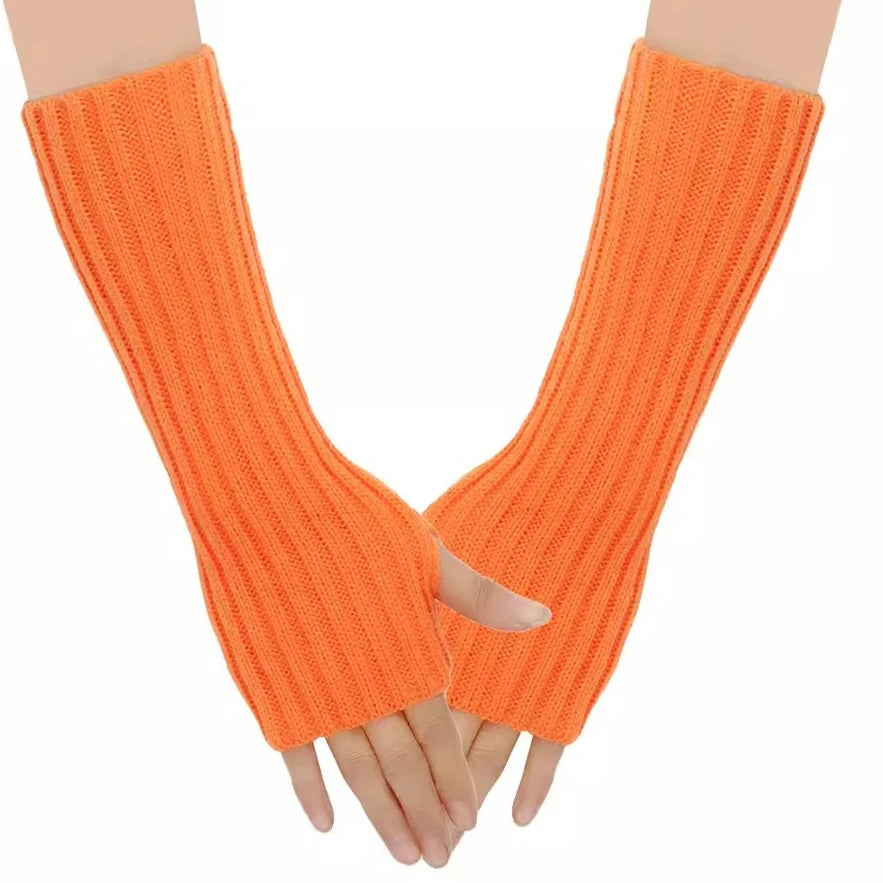 Knitted Fingerless Arm Warmers Orange | Rave Set