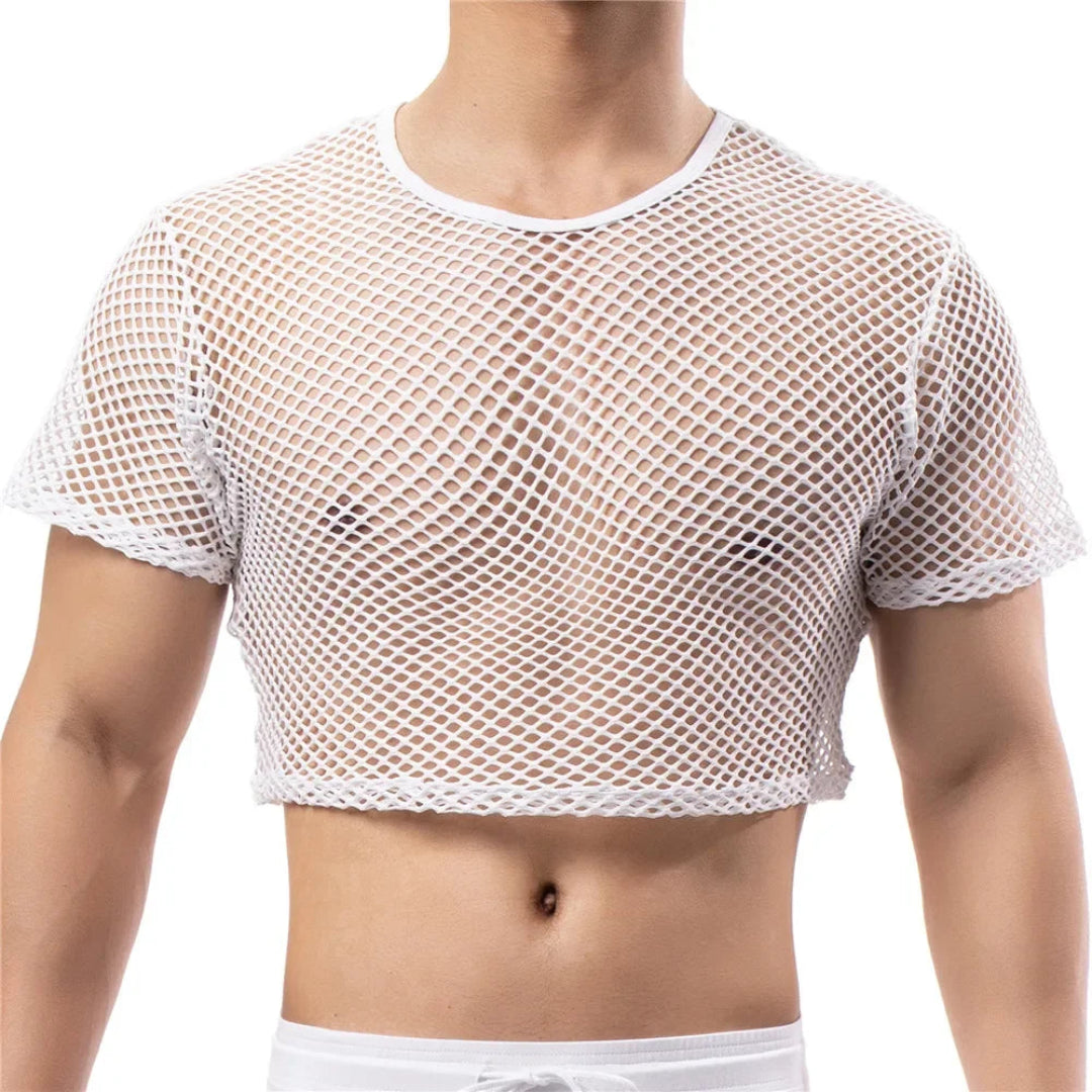 Short Sleeve Netted Crop Top for Men | Rave Set
