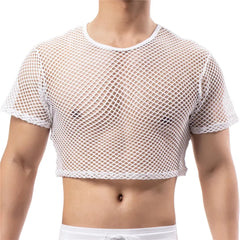 Short Sleeve Netted Crop Top for Men | Rave Set
