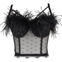 Polka Mesh Feather Corset Crop Top | Rave Set