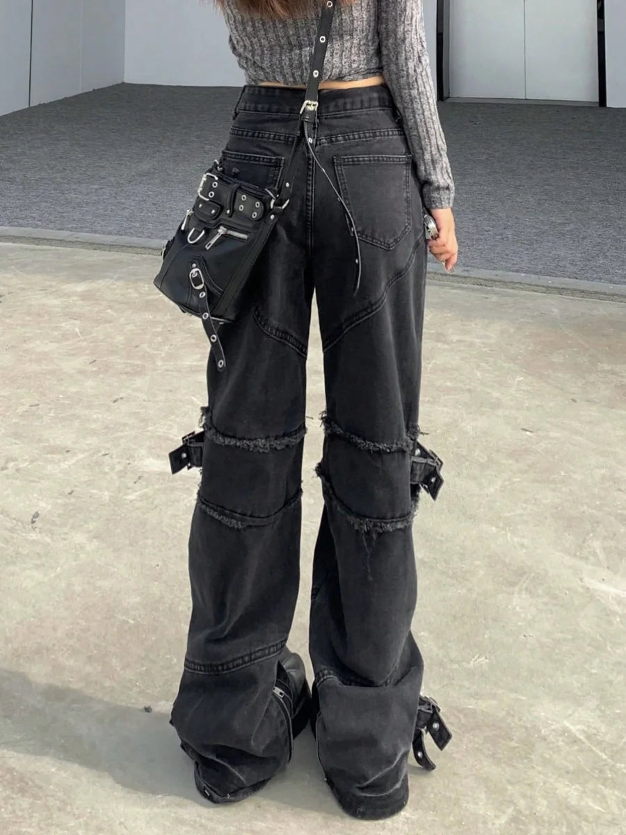 Retro Wide Leg High Waist Street Jeans_Back View