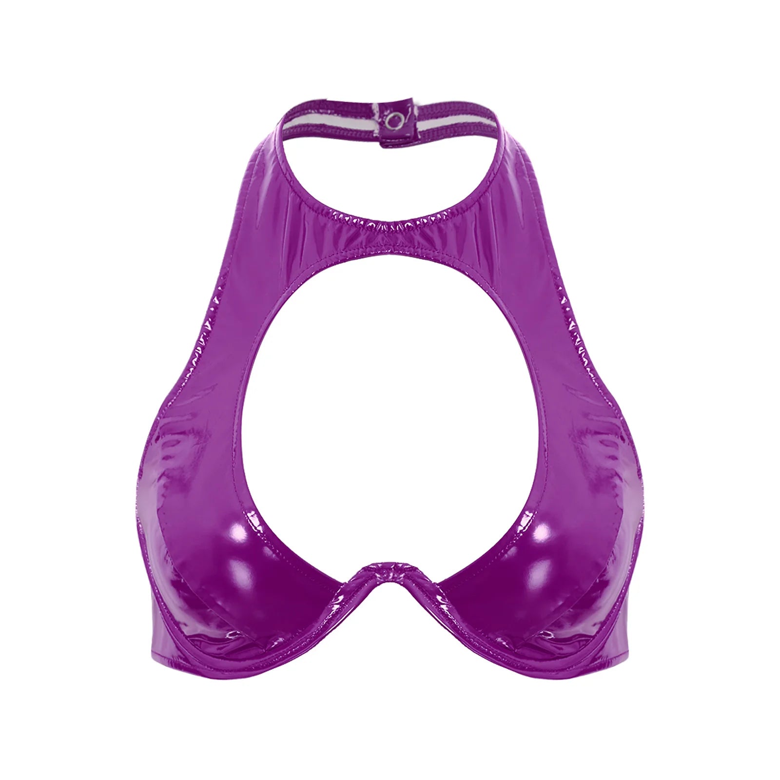 Women’s Shiny Latex O-Ring Bralette Purple_Front View