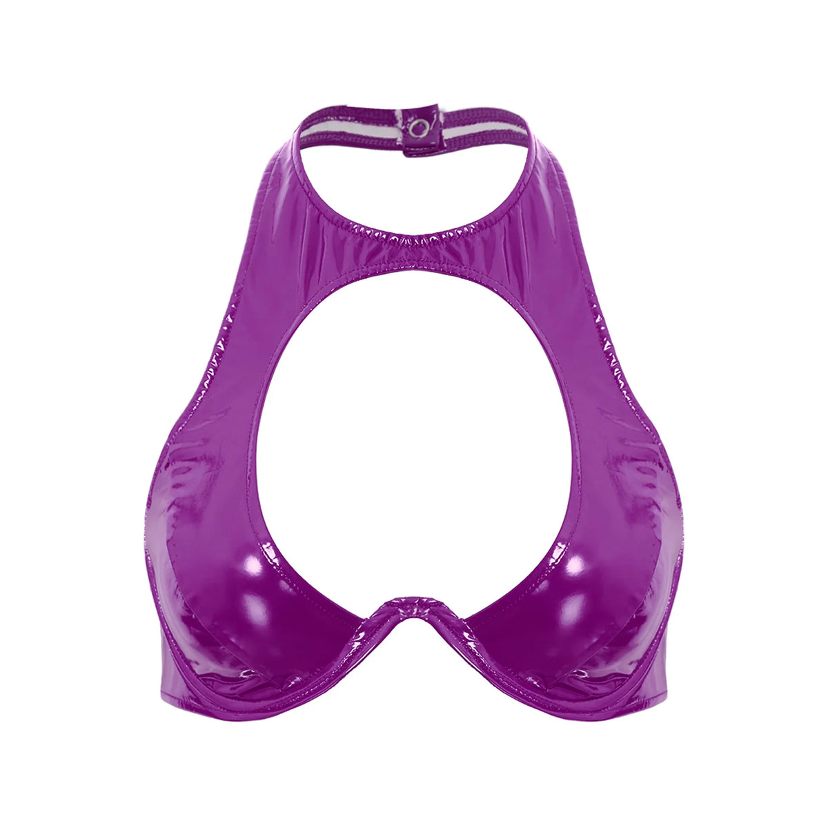 Women’s Shiny Latex O-Ring Bralette Purple_Front View