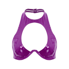 Women’s Shiny Latex O-Ring Bralette Purple_Front View