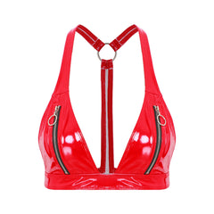 Shiny Latex O-Ring Y-Back Bralette Red for Women_Front View