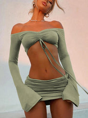 Drawstring Top and Skirt Set For Women Green | Rave Set