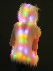 Rainbow Glow Furry Hoodie Vest | Rave Set