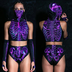 Electric Bones Purple Crop & Shorts Set | Rave Sets
