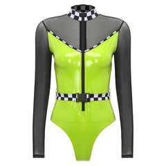 Glossy Racer Bodysuit for women Neon Green | Rave Set