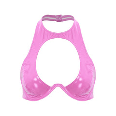 Women’s Shiny Latex O-Ring Bralette Pink_Front View