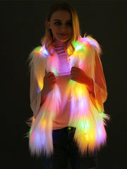 Rainbow Glow Furry Hoodie Vest | Rave Set