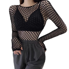 Dark Aura Crew  Neck Sheer Top for Women | Rave Set