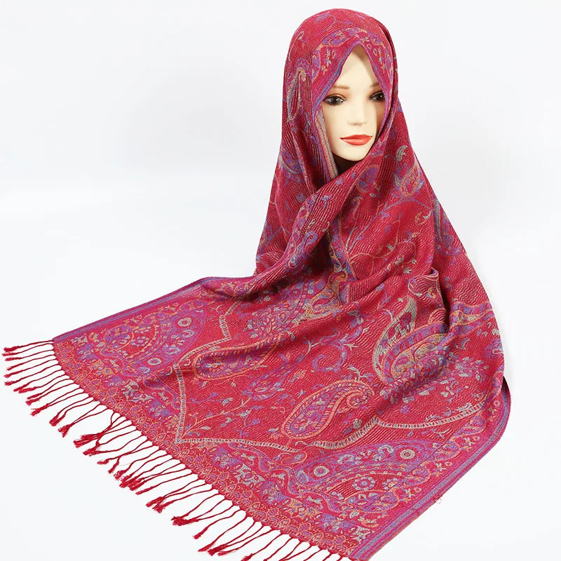 Unisex Wine Red Paisley Luxe Pashmina Shawl | Rave Set