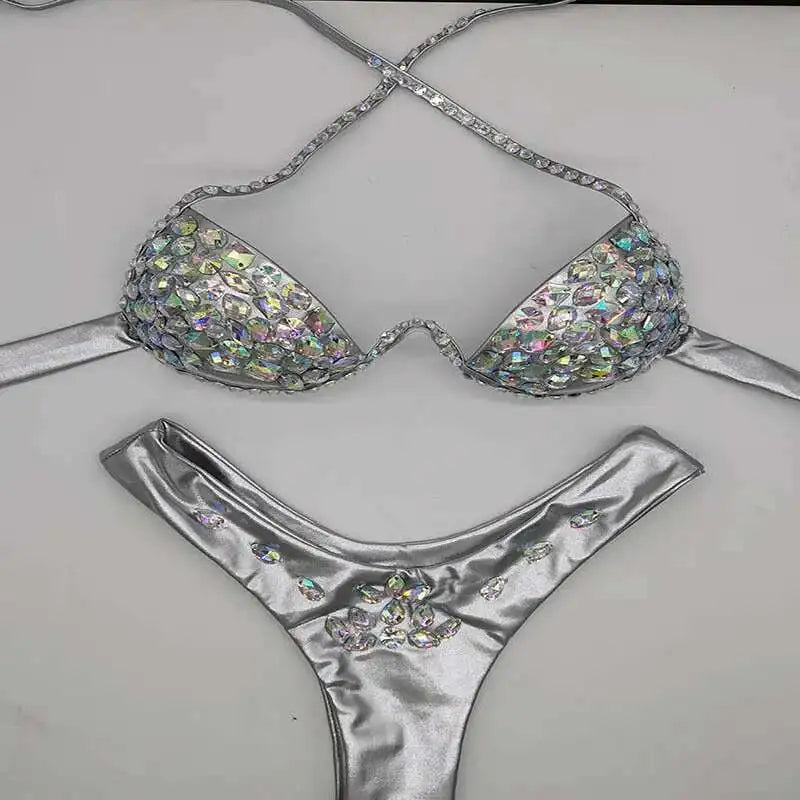Sparkle Steel Cup Bikini set for Women Silver_Front View