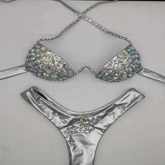Sparkle Steel Cup Bikini set for Women Silver_Front View