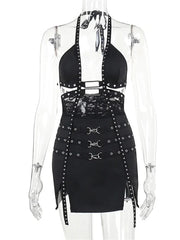 Midnight Renegade Women's Halter Dress | Rave Set