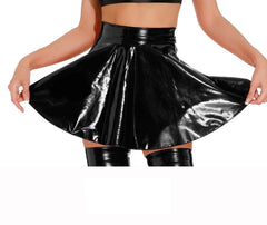 Blackout Glossy Flare Mini Skirt | Rave Set