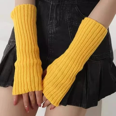 Knitted Fingerless Arm Warmers Yellow | Rave Set