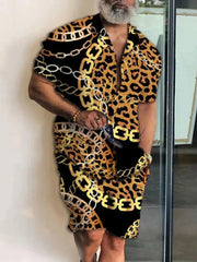 Men’s 2-Piece Short Sleeve Shirt and Shorts in Gold Chain_Front View