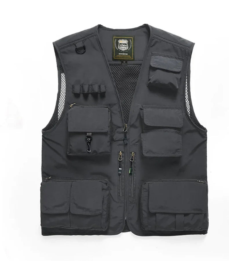 Multi-Pocket  Mesh Photography Vest for Men in Gray_Front View