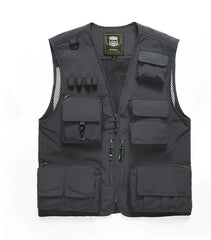 Multi-Pocket  Mesh Photography Vest for Men in Gray_Front View