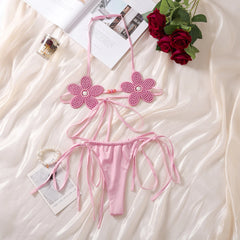 Beaded Flower Strappy Bikini Set for Women_Front Cloth