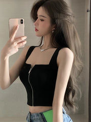 Knitted Sleeveless Crop Tank Top For Women Black_Left Side View