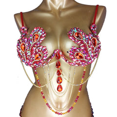 Rainbow Stone Wire Bralette Top for Women Red | Rave Set