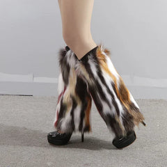 Amber Rush Stripe Fur Leg Warmers | Rave Set