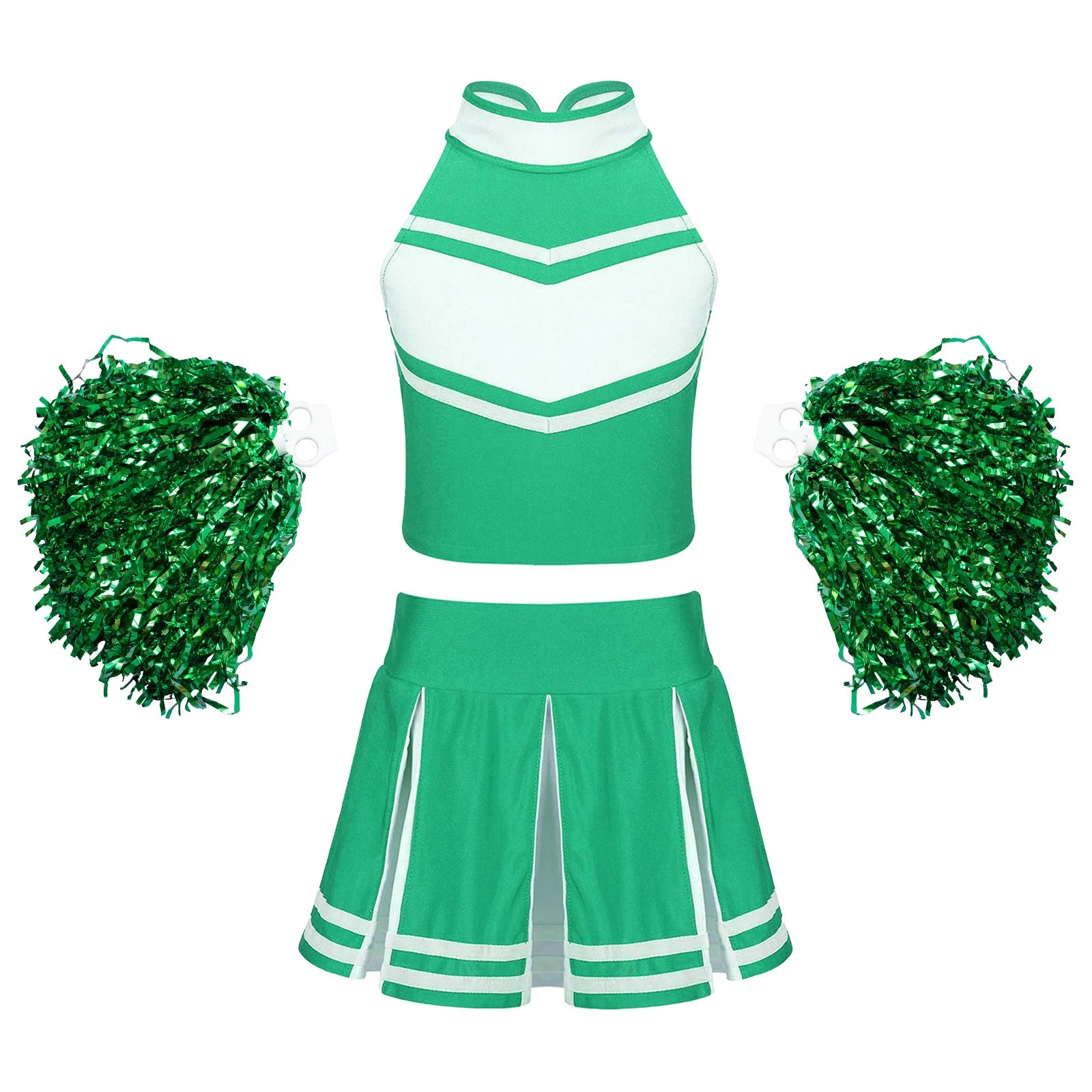Cheerleader Costume Uniform Outfit in Green Sets_Front View