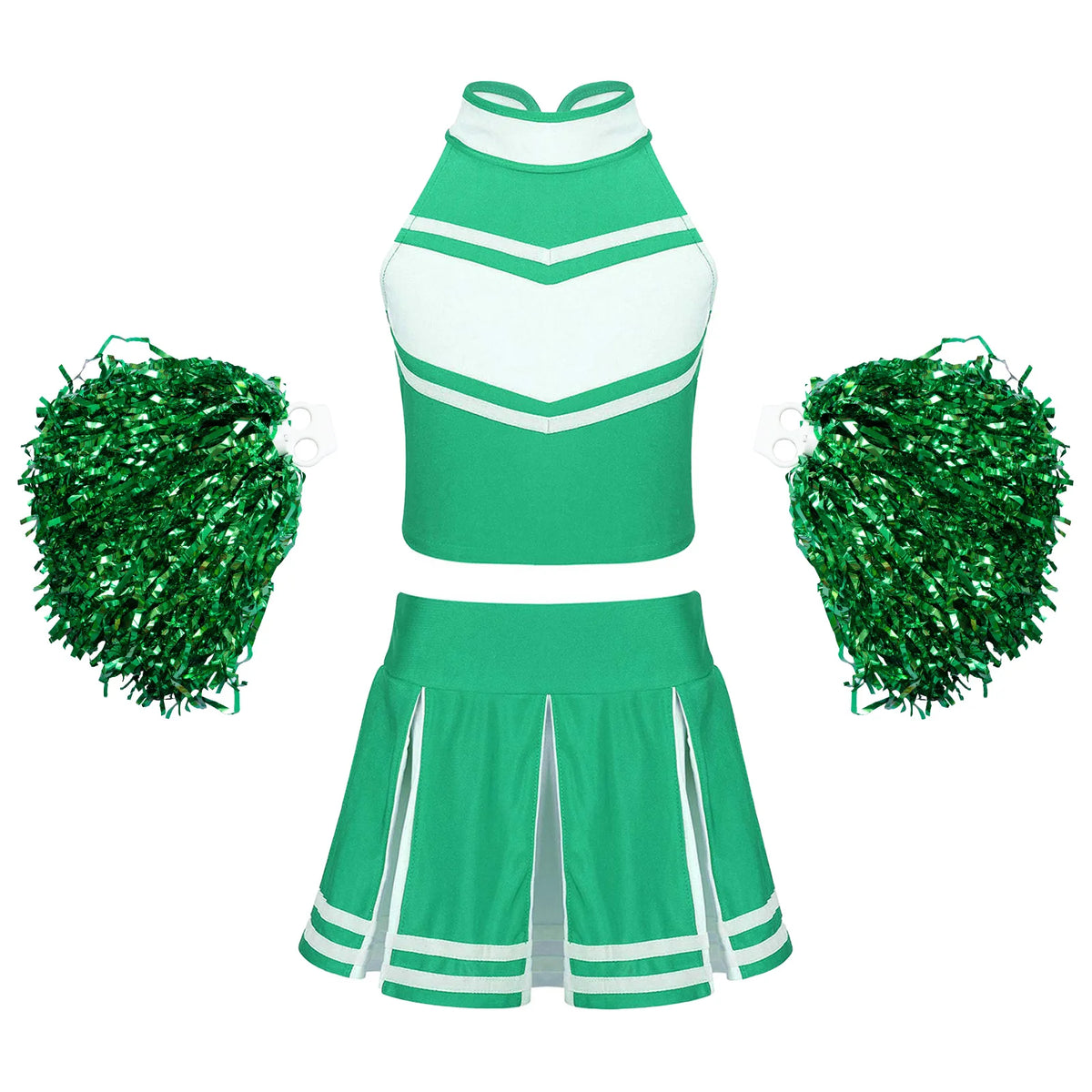 Cheerleader Costume Uniform Outfit in Green Sets_Front View