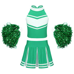 Cheerleader Costume Uniform Outfit in Green Sets_Front View