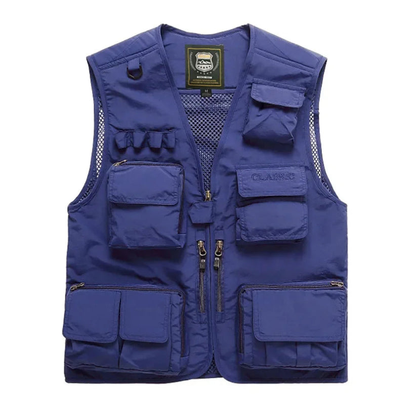 Multi-Pocket  Mesh Photography Vest for Men in Blue_Front View