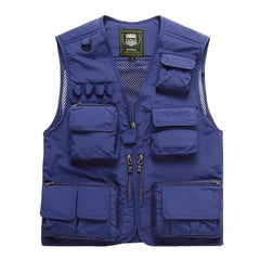 Multi-Pocket  Mesh Photography Vest for Men in Blue_Front View