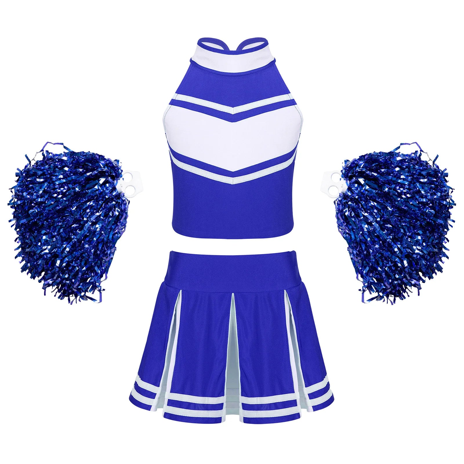 Cheerleader Costume Uniform Outfit in Blue Sets_Front View