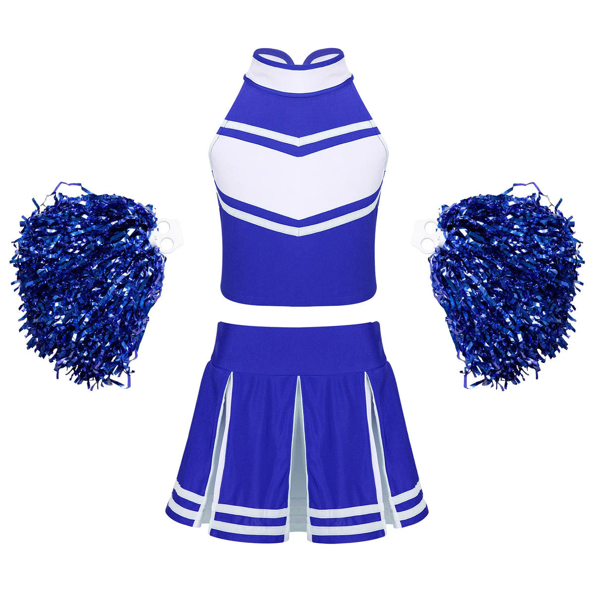 Cheerleader Costume Uniform Outfit in Blue Sets_Front View