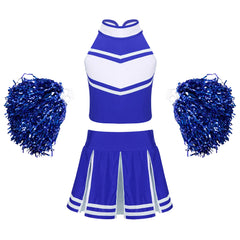 Cheerleader Costume Uniform Outfit in Blue Sets_Front View