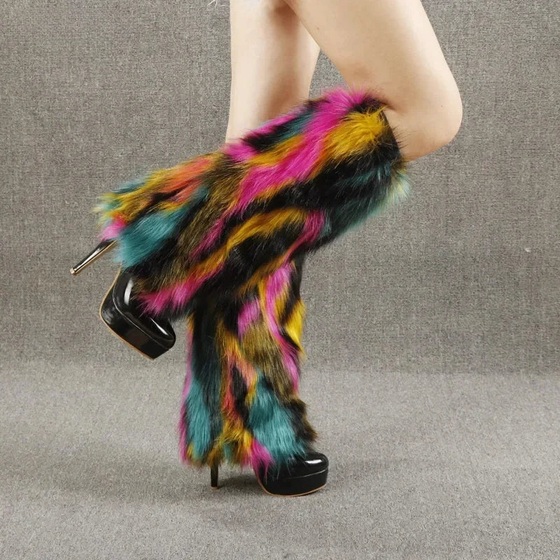 Luna Wave Teal Mix Fur Leg Warmers | Rave Set