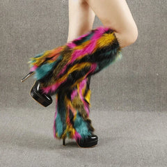 Luna Wave Teal Mix Fur Leg Warmers | Rave Set