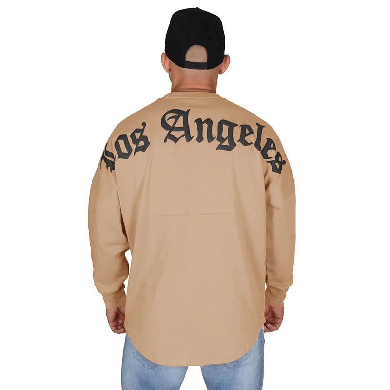 Men’s Long Sleeve Letter Print T-Shirt  in Khaki_Front View