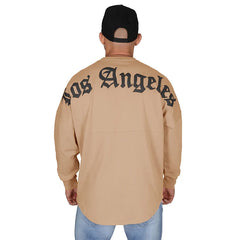 Men’s Long Sleeve Letter Print T-Shirt  in Khaki_Front View