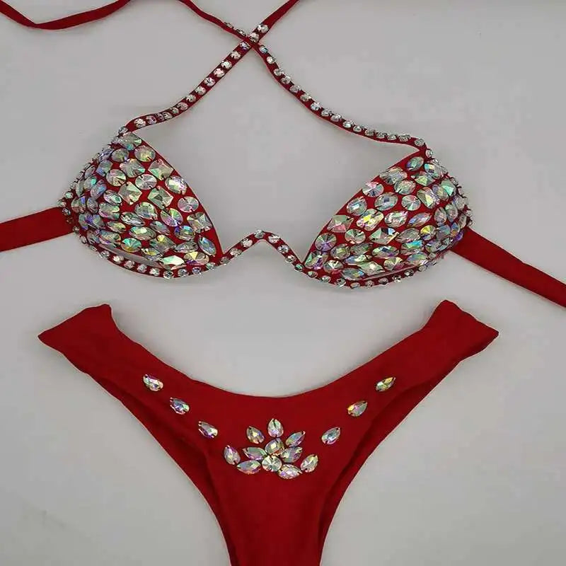 Sparkle Steel Cup Bikini set for Women Rose Red_Front View